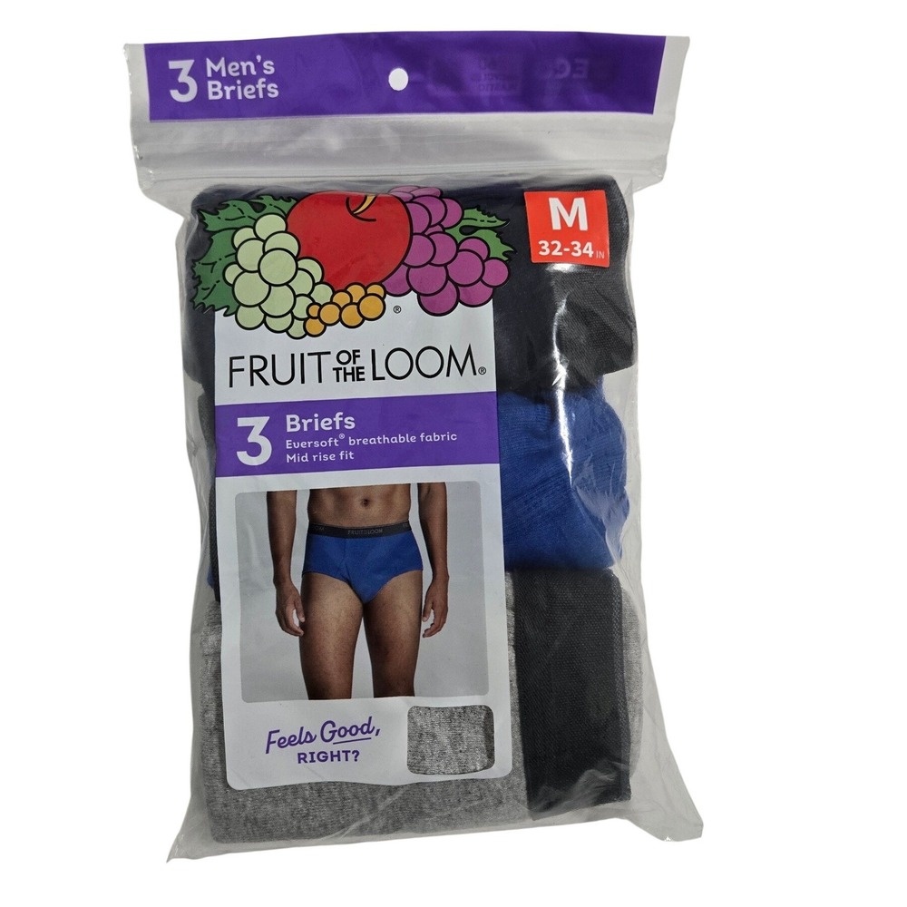 Fruit of the Loom Mens Briefs Assorted Eversoft Breathable 3-Pack Medium 32-34